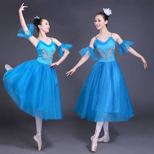 新款芭蕾舞服成人吊带舞蹈裙纱裙白蓬蓬泡泡袖演出表演比赛服-图2